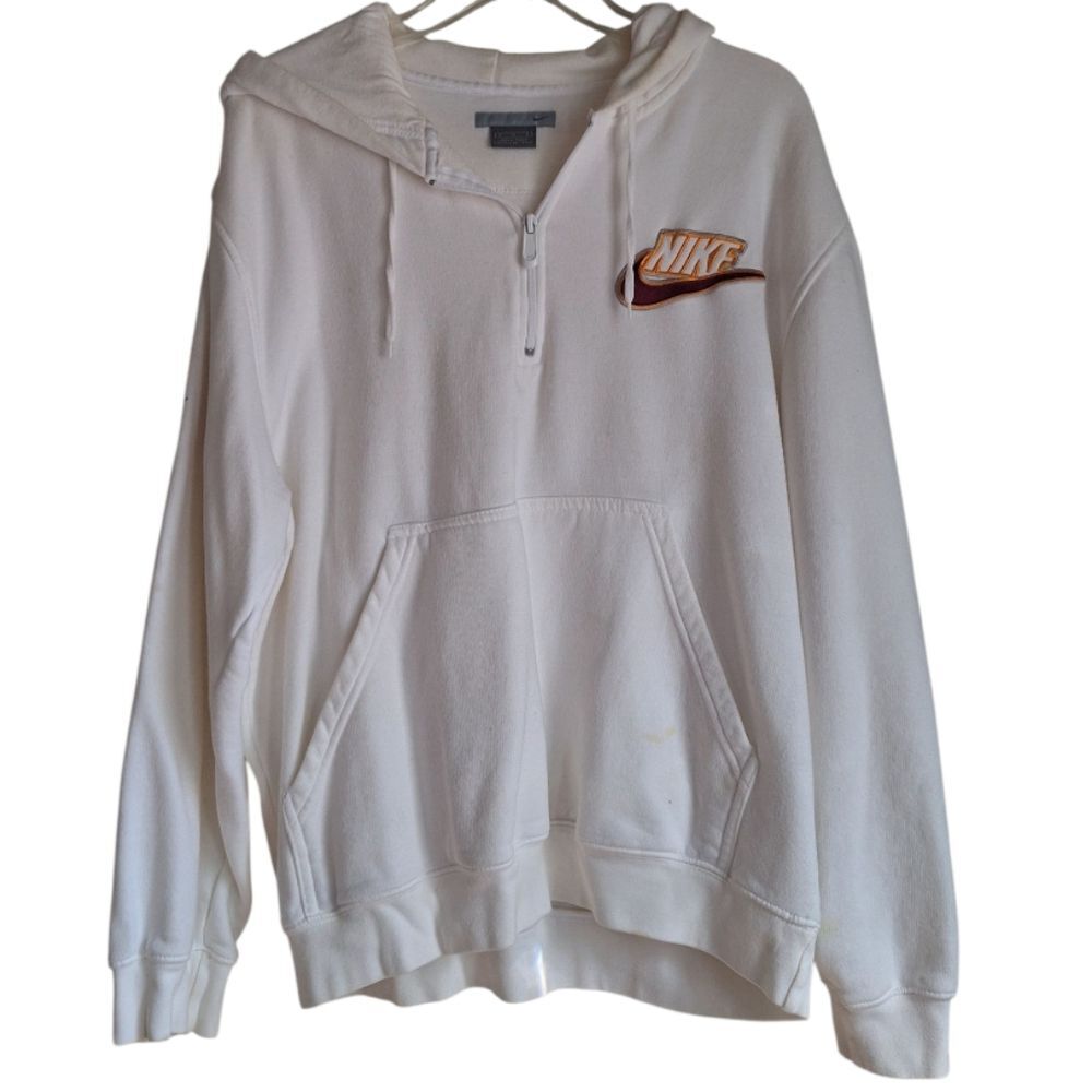 Nike White and Brown Zip-Up Men's Sweater Size Med